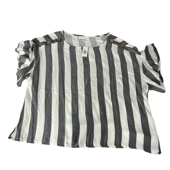 French Laundry NWT Plus New Size Striped Cold Shoulder Top 3X Black White Nautic - Picture 1 of 15